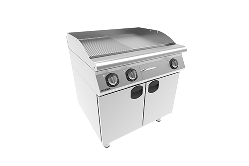 7IE 22 | Electric grill with 1/2 smooth and 1/2 ribbed plate on cabinet